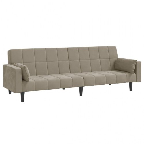 2-personers sovesofa med 2 puder fløjl lysegrå