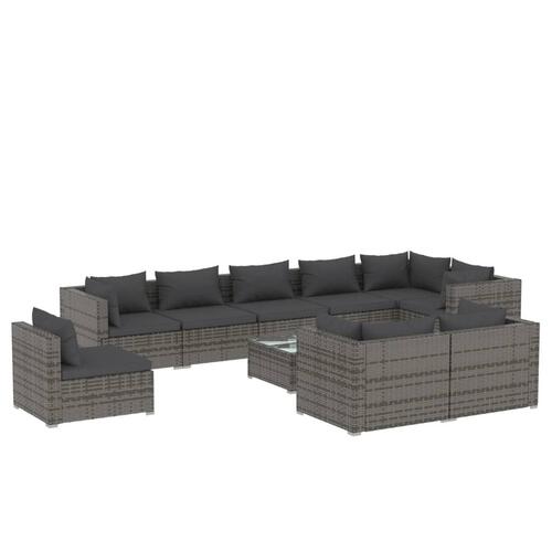 Loungesæt til haven 10 dele med hynder polyrattan grå