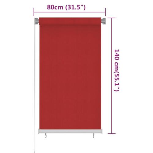 Udendørs rullegardin 80x140 cm HDPE rød