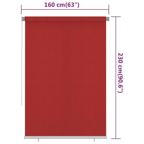 Udendørs rullegardin 160x230 cm HDPE rød