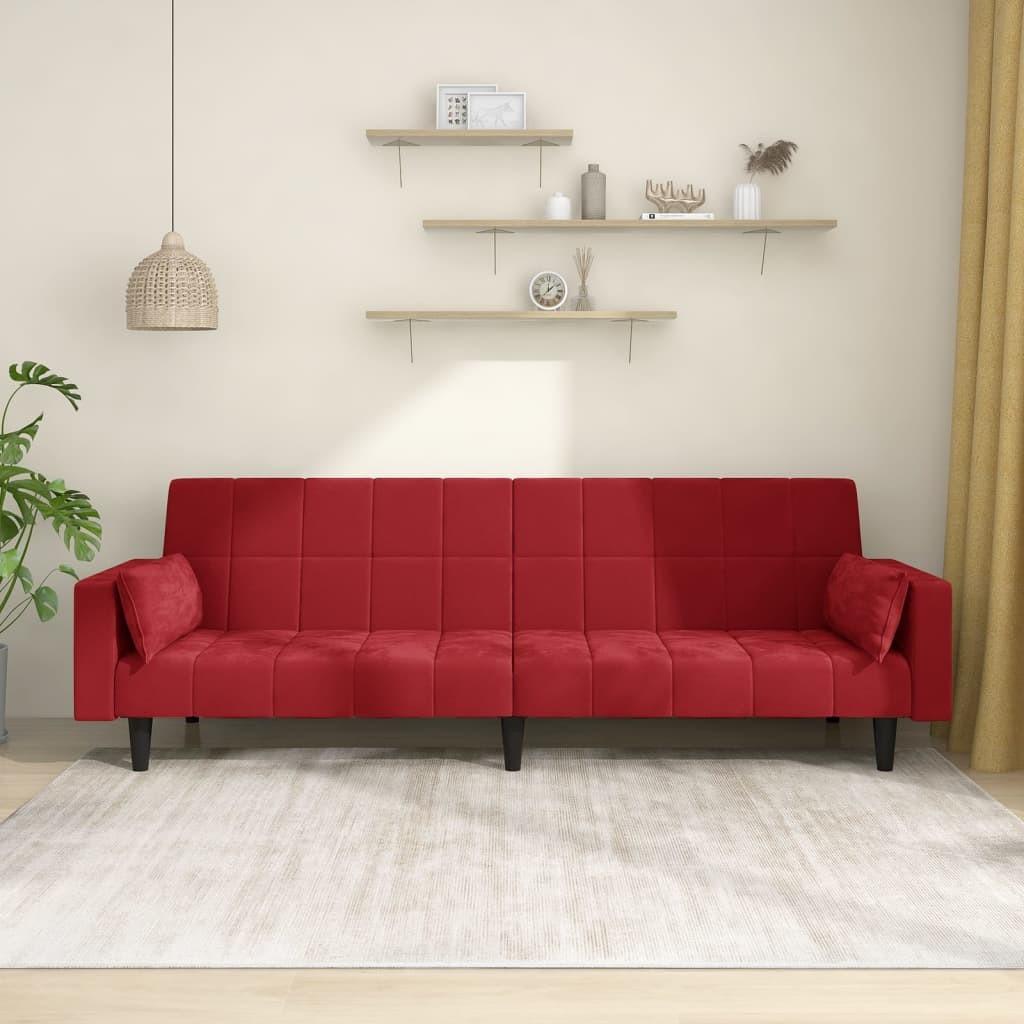 2-personers sovesofa med 2 puder fløjl vinrød