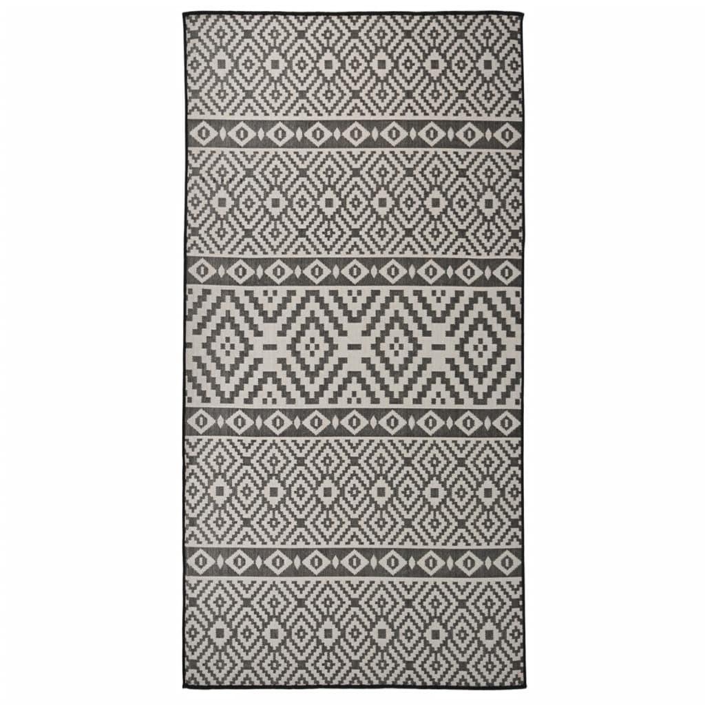 Fladvævet udendørstæppe 100x200 cm stribet sort