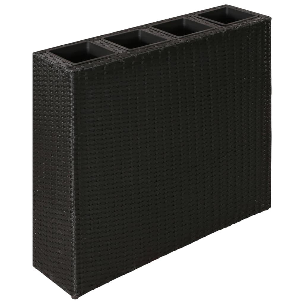 Plantekasse med 4 krukker polyrattan sort