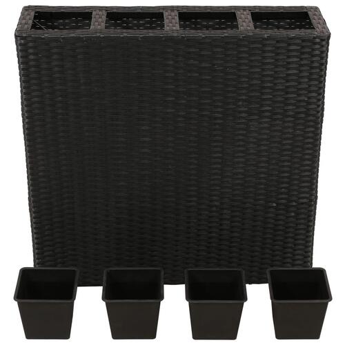 Plantekasse med 4 krukker polyrattan sort