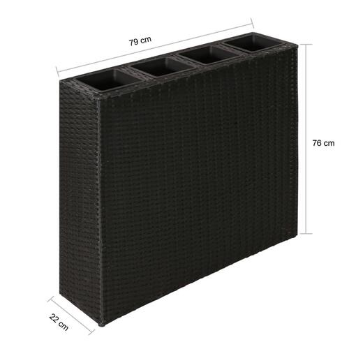Plantekasse med 4 krukker polyrattan sort