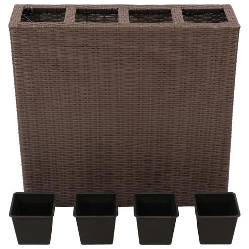 Plantekasse med 4 krukker polyrattan brun