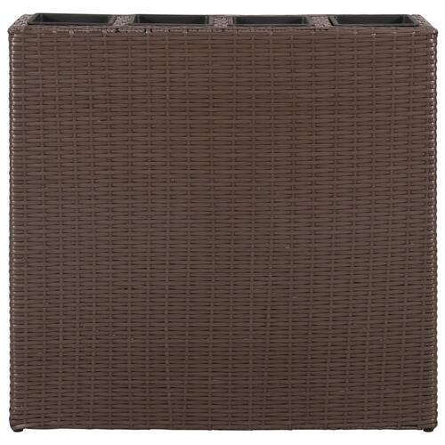Plantekasse med 4 krukker polyrattan brun