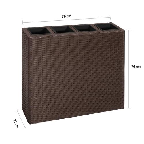 Plantekasse med 4 krukker polyrattan brun