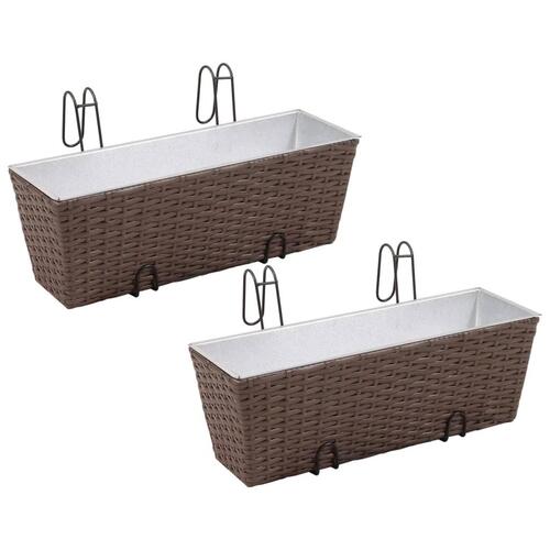 Flower boks til altan 2-Pack rattan / zink brun 50cm