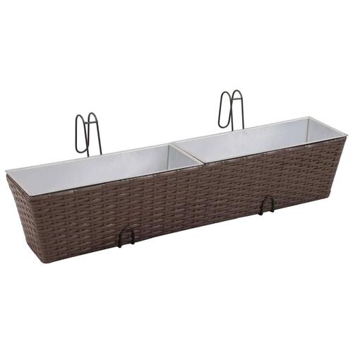 Flower boks til altan 2-Pack rattan / zink brun 80cm