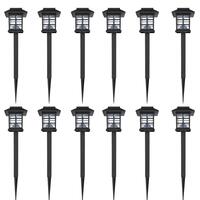 Soldrevet LED lampesæt med spyd 12 stk. 8,6 x 8,6 x 38 cm
