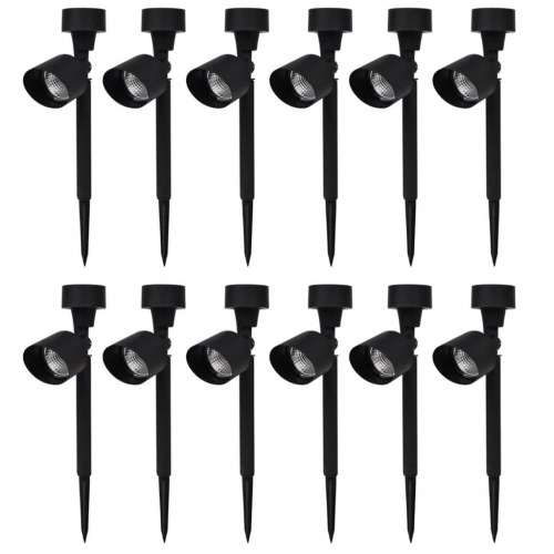 Soldrevne LED-spotlights 12 stk. sort