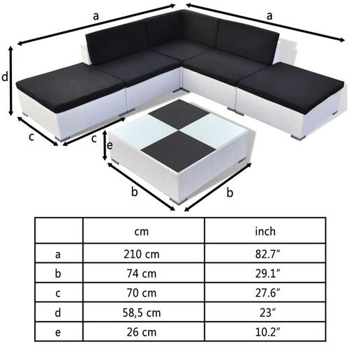 Haveloungesæt 6 dele med hynder polyrattan hvid