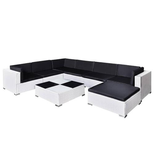 Haveloungesæt 8 dele med hynder polyrattan hvid