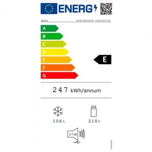 Kombineret køleskab BEKO B1RCNE364W Hvid Sort (186 x 60 cm)