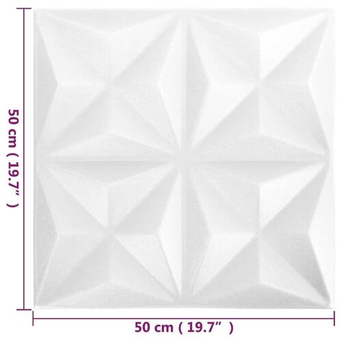 3D-vægpaneler 24 stk. 50x50 cm 6 m² origami hvid