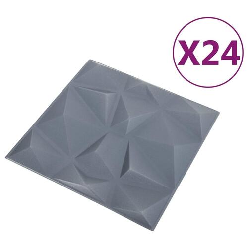 3D-vægpaneler 24 stk. 50x50 cm 6 m² diamant grå