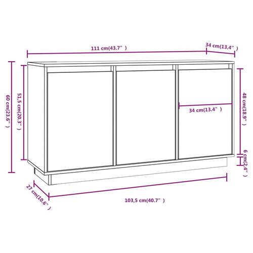 Skænk 111x34x60 cm massivt fyrretræ grå