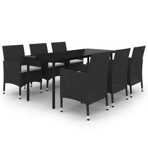 Spisebordssæt til haven 7 dele med hynder polyrattan og glas