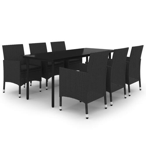 Spisebordssæt til haven 7 dele med hynder polyrattan og glas