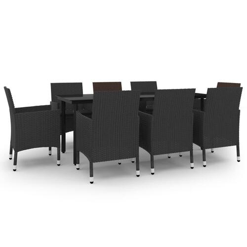 Spisebordssæt til haven 9 dele med hynder polyrattan og glas