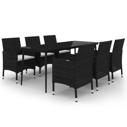 Spisebordssæt til haven 7 dele med hynder polyrattan og glas