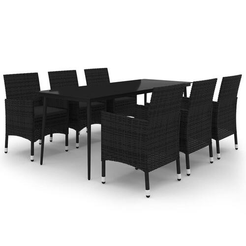Spisebordssæt til haven 7 dele med hynder polyrattan og glas