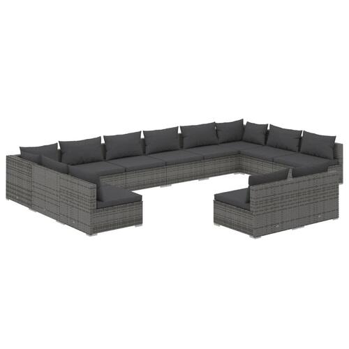 Loungesæt til haven 12 dele med hynder polyrattan grå