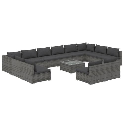 Loungesæt til haven 13 dele med hynder polyrattan grå