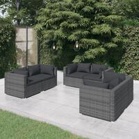 Loungesæt til haven 6 dele med hynder polyrattan grå