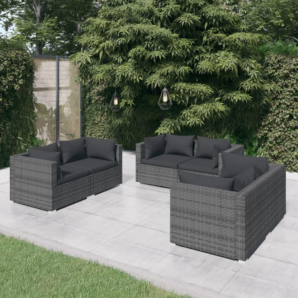 Loungesæt til haven 6 dele med hynder polyrattan grå