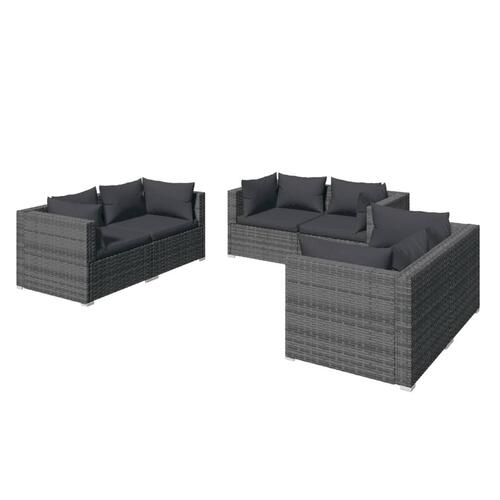 Loungesæt til haven 6 dele med hynder polyrattan grå
