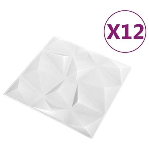 3D-vægpaneler 12 stk. 50x50 cm 3 m² diamant hvid
