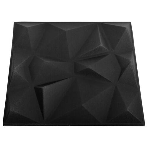 3D-vægpaneler 12 stk. 50x50 cm 3 m² diamant sort