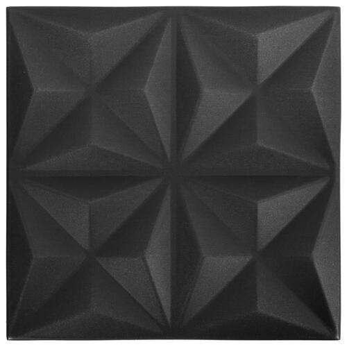 3D-vægpaneler 12 stk. 50x50 cm 3 m² origami sort