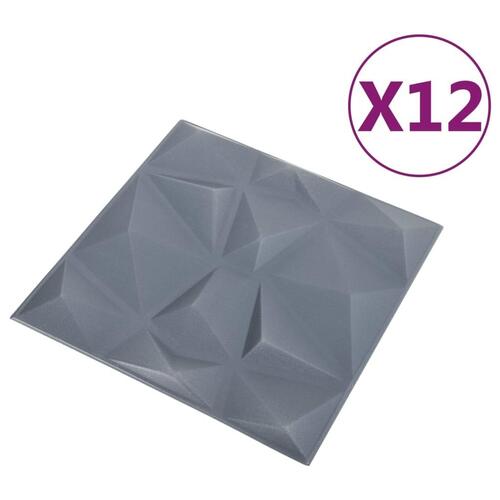 3D-vægpaneler 12 stk. 50x50 cm 3 m² diamant grå
