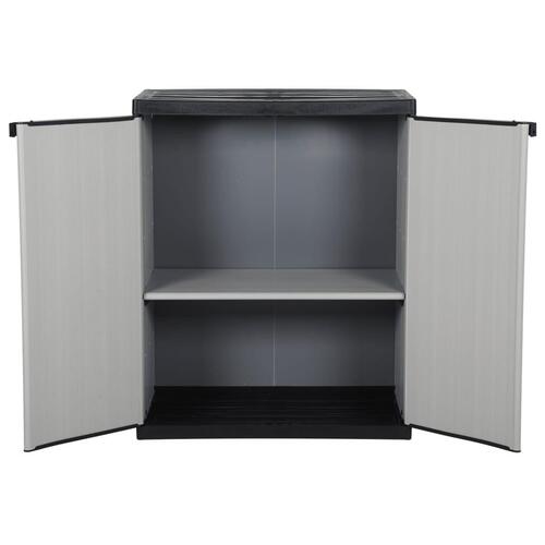 Opbevaringsskab til haven 68x40x85 cm 1 hylde grå og sort