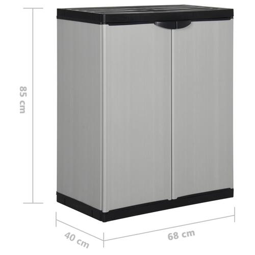 Opbevaringsskab til haven 68x40x85 cm 1 hylde grå og sort