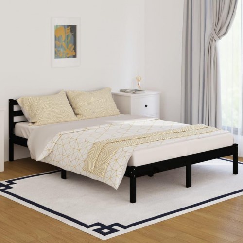 Sengeramme 140x200 cm massivt fyrretræ sort