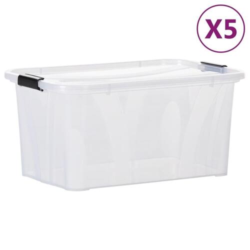 Opbevaringskasser med låg 5 stk. 14 l transparent