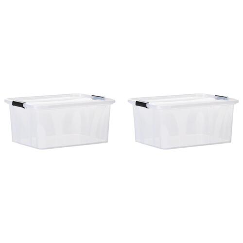 Opbevaringskasser med låg 2 stk. 32 l transparent