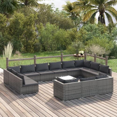 Loungesæt til haven 14 dele med hynder polyrattan grå