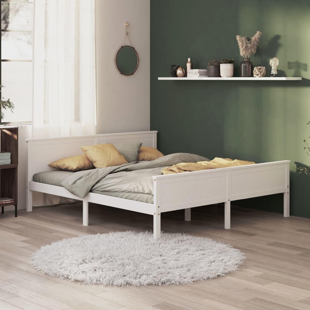 Sengeramme 200x200 cm massivt fyrretræ hvid