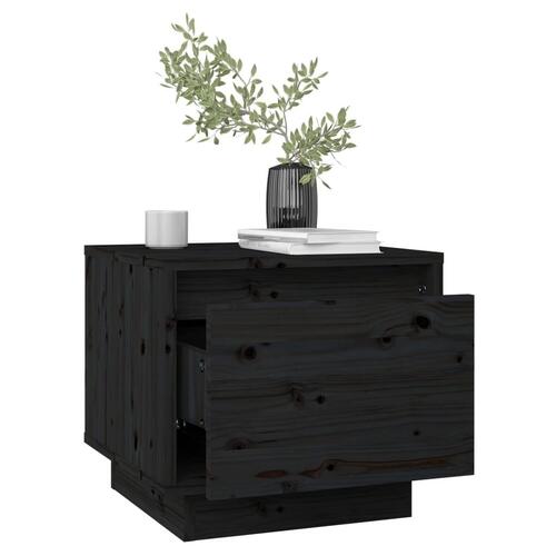Sengebord 35x34x32 cm massivt fyrretræ sort