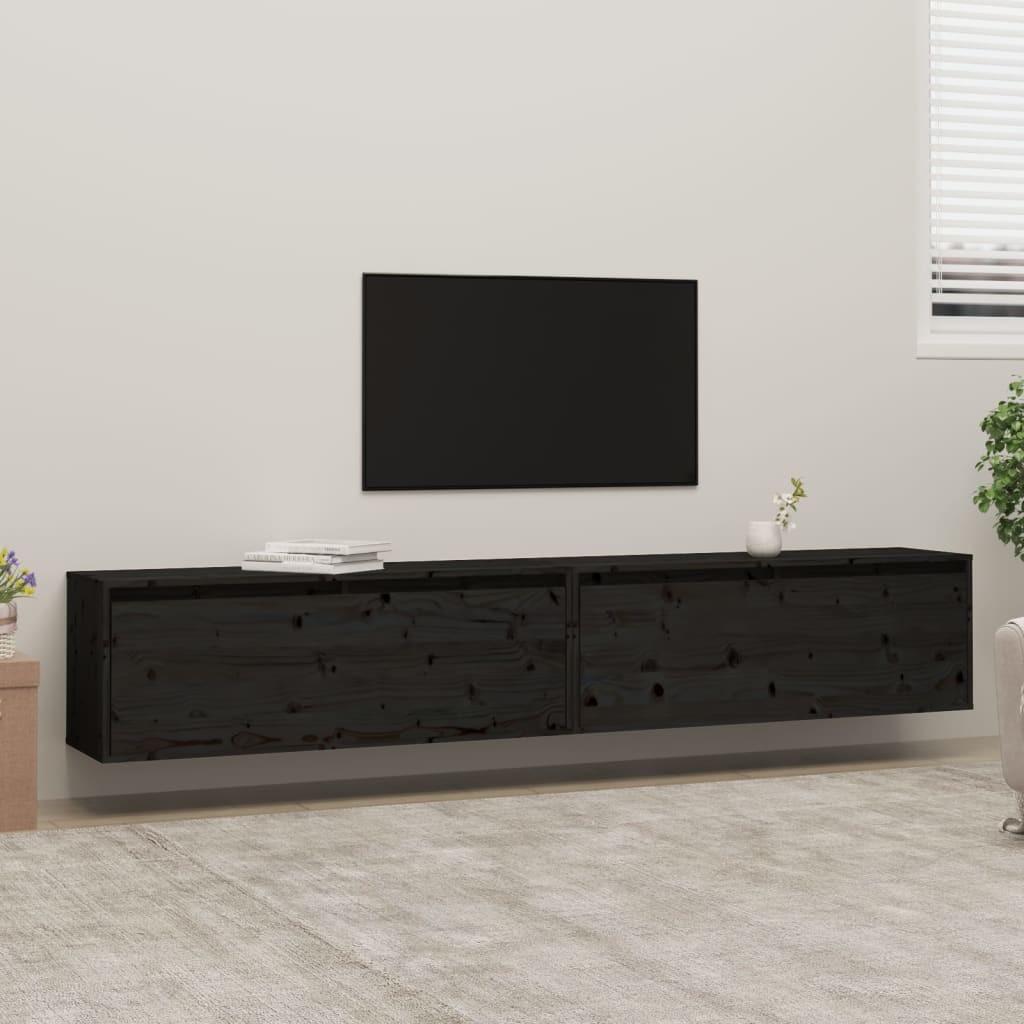 Vægskabe 2 stk. 100x30x35 cm massivt fyrretræ sort