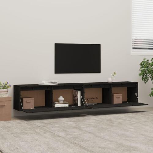 Vægskabe 2 stk. 100x30x35 cm massivt fyrretræ sort
