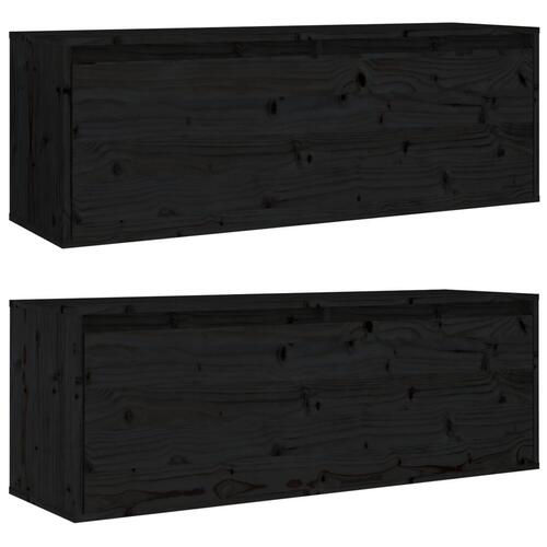 Vægskabe 2 stk. 100x30x35 cm massivt fyrretræ sort