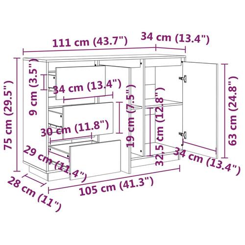 Skænk 111x34x75 cm massivt fyrretræ