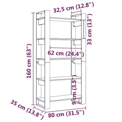 Bogreol/rumdeler 80x35x160 cm massivt fyrretræ