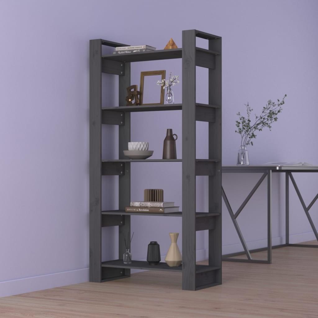 Bogreol/rumdeler 80x35x160 cm massivt fyrretræ grå